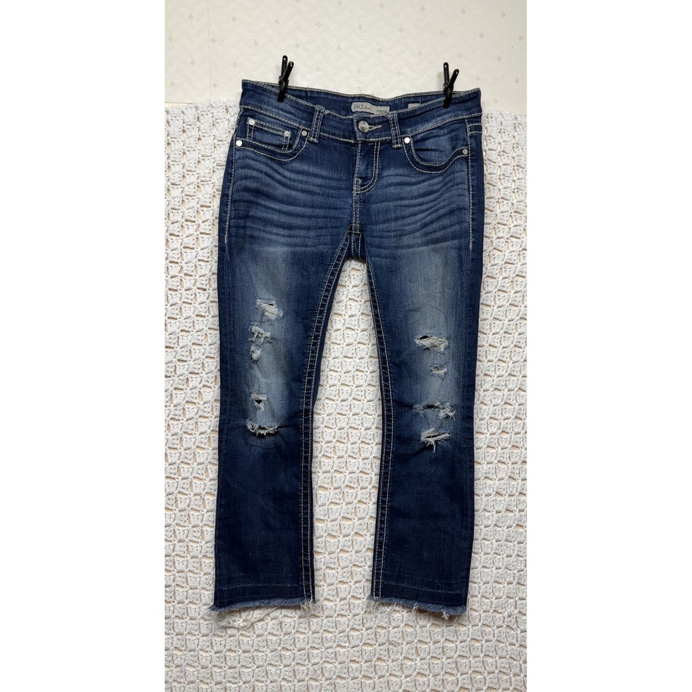 BKE Stella Capri Jean Women Tag 27 Fits W30 L24 Blue Denim Straight Raw Hem
